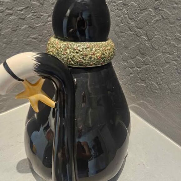 Sakura Fiddlestix Ceramic Christmas Black Cat Cookie Jar 11.5" - Picture 6 of 10